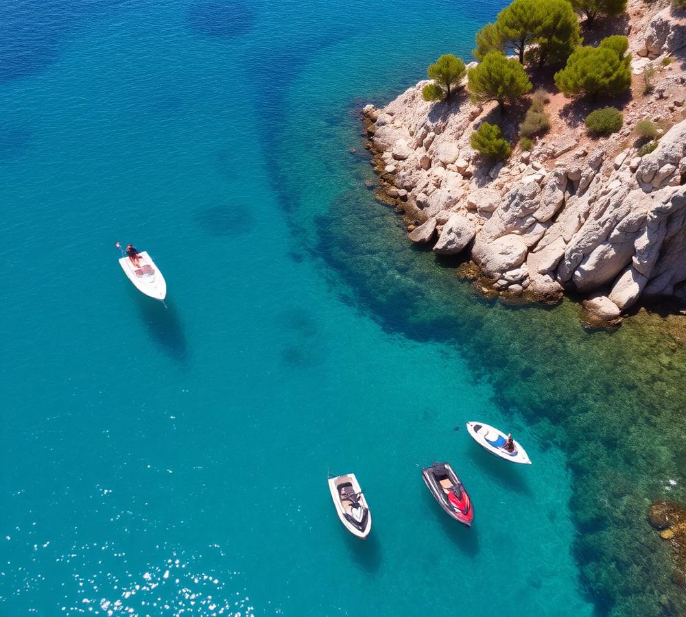 Jetskis amarrés dans une crique méditerranéenne